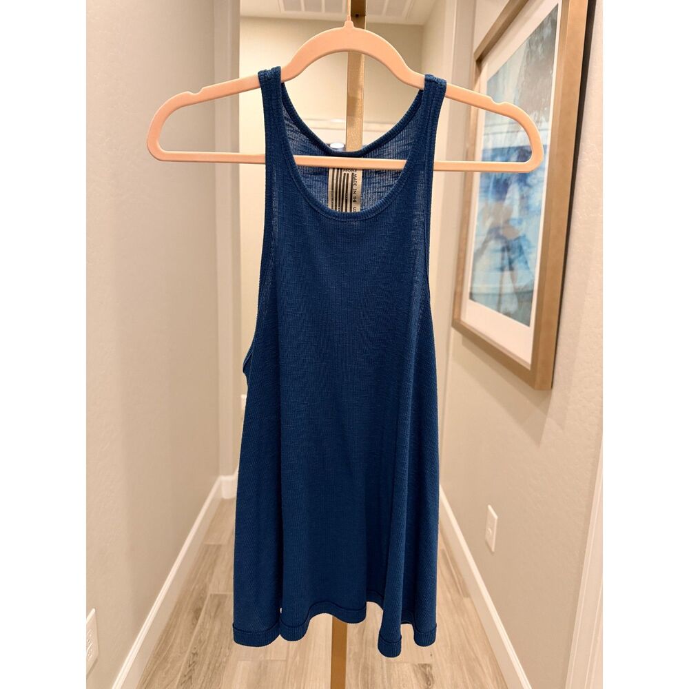 Free People Blue Oversized Flowy Tank Top Made in USA Boho Semi Sheer M